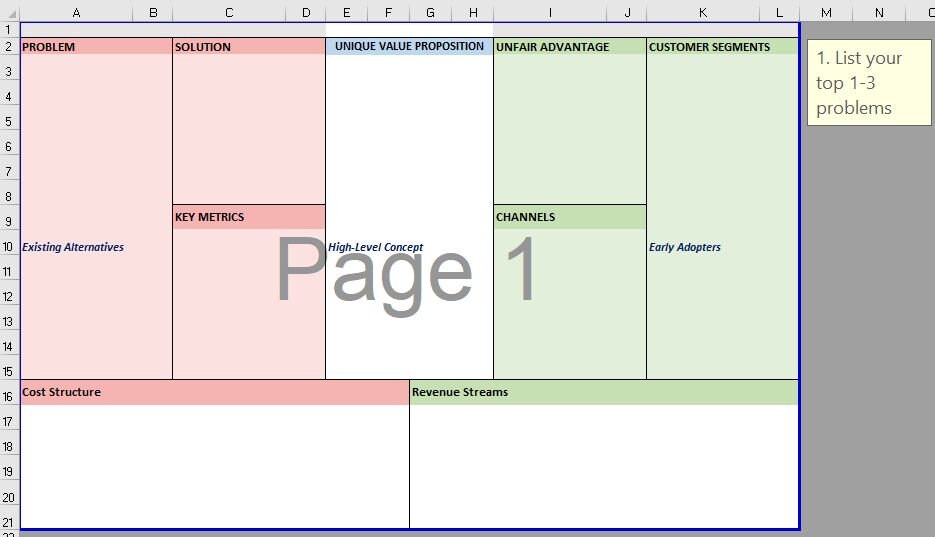 Lean Business Canvass Template in Excel - Etsy
