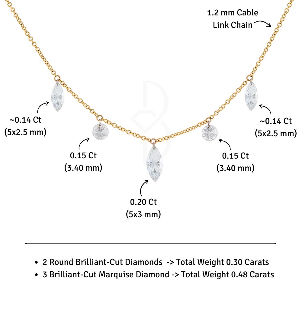 Floating Marquise Diamond Necklace 14K Gold Drilled Diamond - Etsy