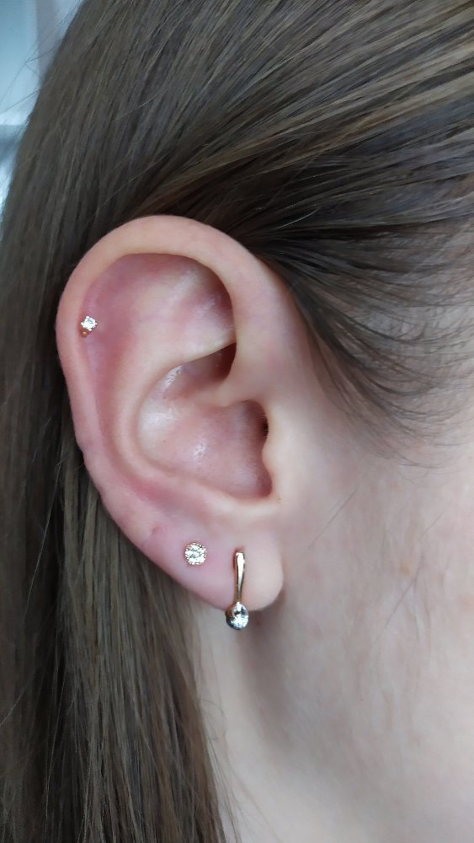 14k Solid Gold Cartilage Diamond Round Stud Earrings Silver Etsy UK