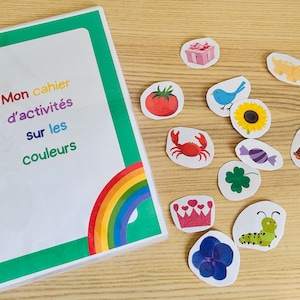 Livret d'activités pour enfant en français pour apprendre les couleurs, activité éducative, jeu à emporter, apprentissage Montessori, cadeau image 1