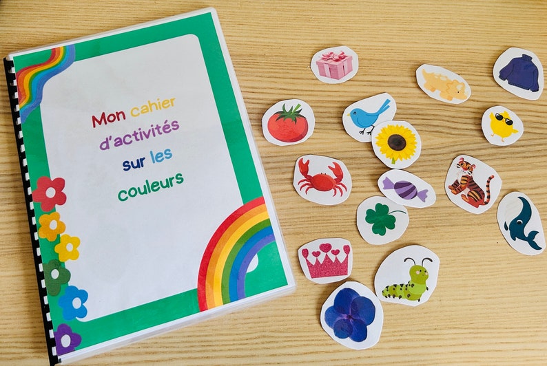 Livret d'activités pour enfant en français pour apprendre les couleurs, activité éducative, jeu à emporter, apprentissage Montessori, cadeau image 1