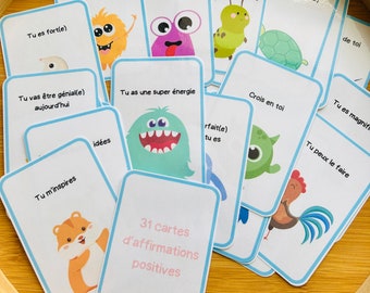 32 cartes d'affirmations positives pour enfant, cartes de confiance en soi, cartes de positivité, cartes d'encouragement pour enfant