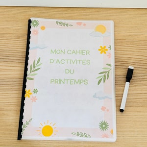 Cuaderno de actividades educativas para niños de 2 a 6 años en francés sobre la primavera, juego de aprendizaje, contar, escribir, juego de viaje.