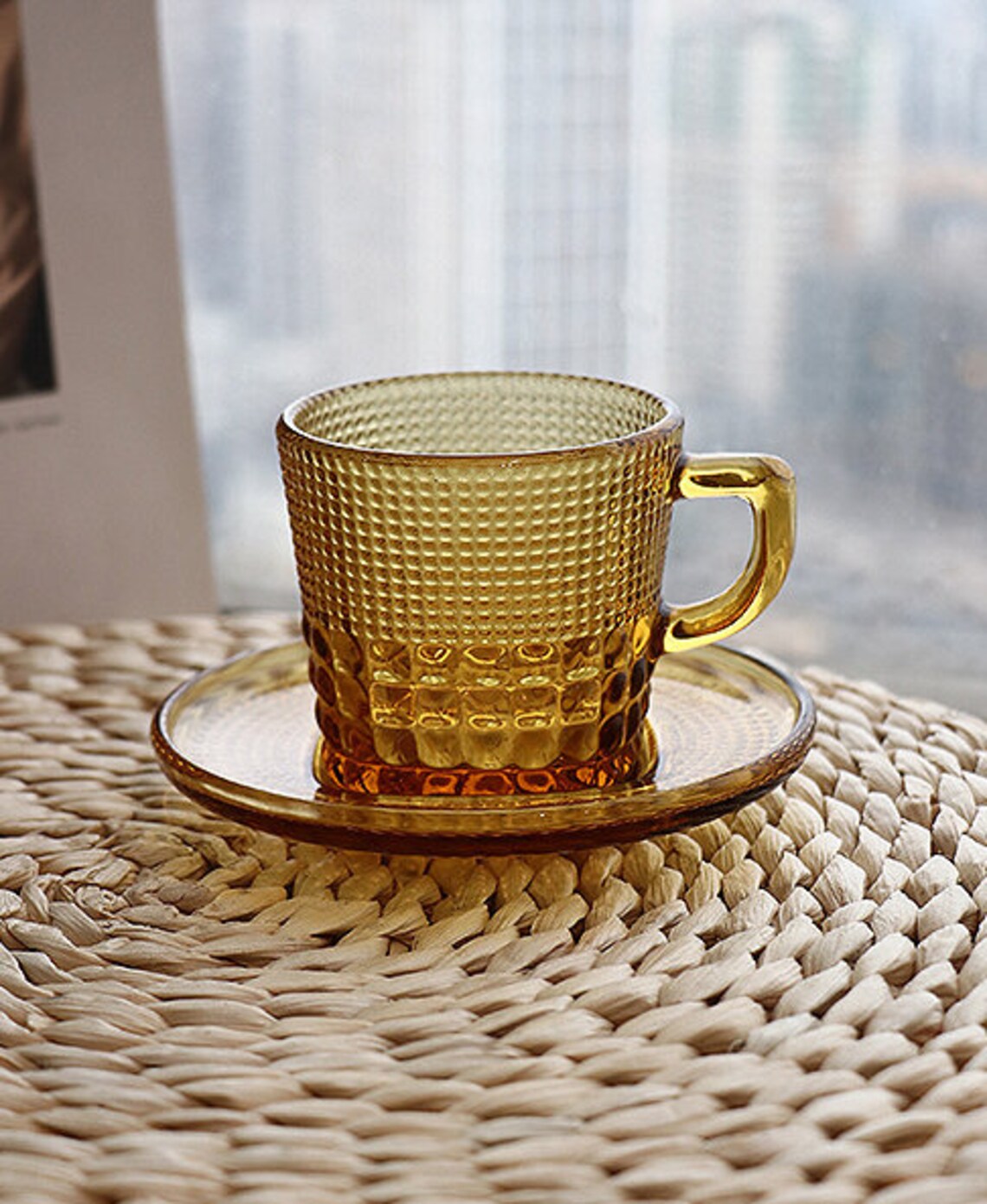 Set of 4 Retro Style Textured Colored Glass Coffee Cup with | Etsy