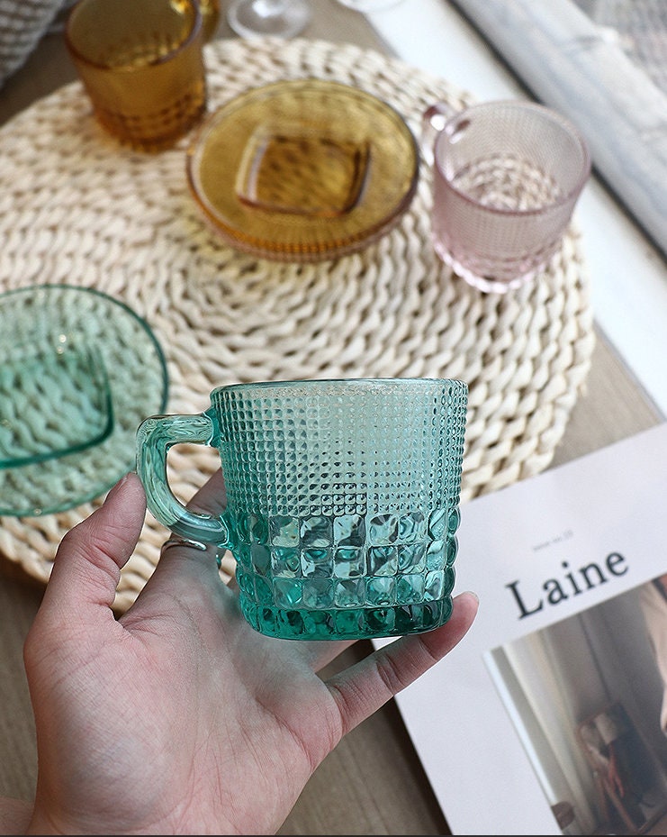 Set of 4 Retro Style Textured Colored Glass Coffee Cup with Etsy