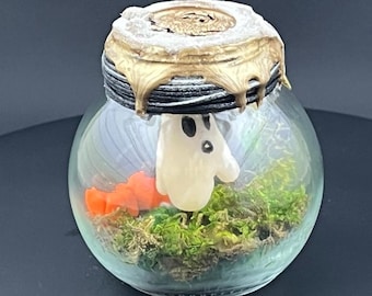 Jinx Ghost Jar | Glow In The Dark Ghost | Adopt A Ghost | Chaotic Ghost Gift | Jester Ghost Terrarium | Spooky Whimsical Gift