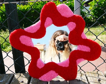 Pink Wavy Rug Mirror / Handmade Tufted Mirror