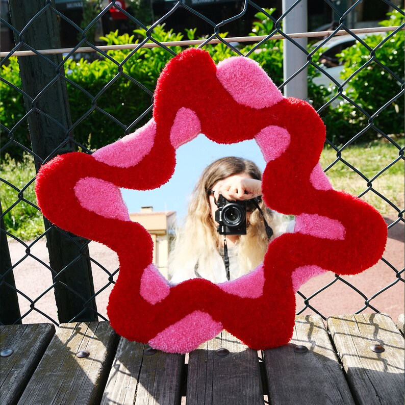 Pink Wavy Rug Mirror / Handmade Tufted Mirror Etsy