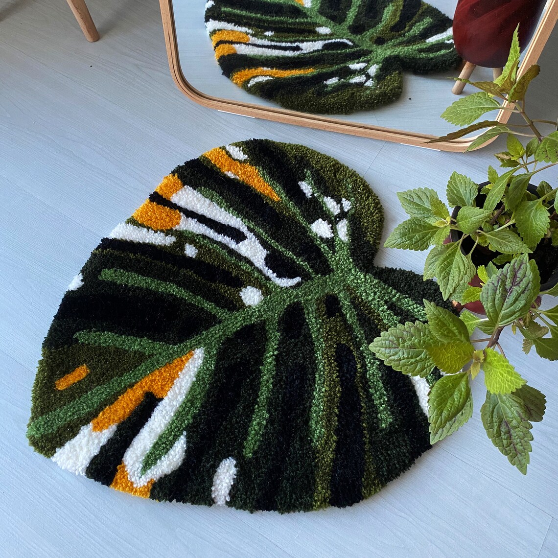 Monstera Tufted Rug Custom Flower Tufted Rug Handmade Tufted Etsy