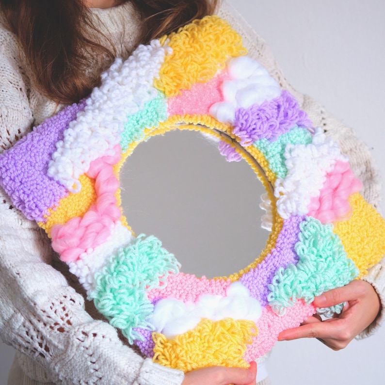 Rainbow Punch Mirror, Handmade Tufted Mirror, Custom Mirror Design, Fiber Art Mirror, Gift for Woman, Christmas Gift image 5