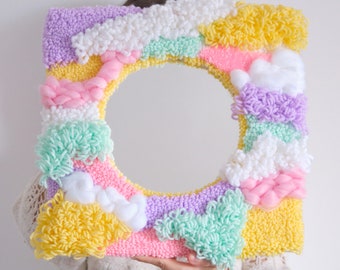 Rainbow Punch Mirror, Handmade Tufted Mirror, Custom Mirror Design, Fiber Art Mirror, Gift for Woman, Christmas Gift