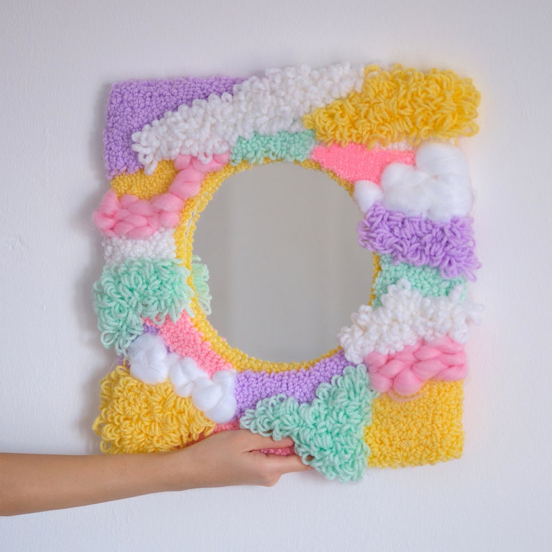 Rainbow Punch Mirror, Handmade Tufted Mirror, Custom Mirror Design, Fiber Art Mirror, Gift for Woman, Christmas Gift image 2