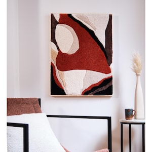 Landspace Framed Tufted Wall Rug, Handmade Framed Tapestry, Abstract Graphic Shape, Tufting Wall Art, Contemporary Art