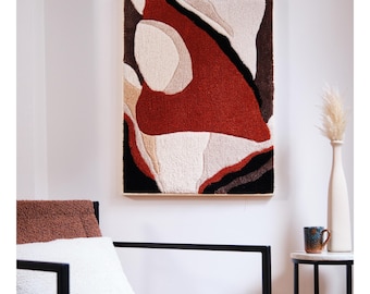 Landspace Framed Tufted Wall Rug, Handmade Framed Tapestry, Abstract Graphic Shape, Tufting Wall Art, Contemporary Art