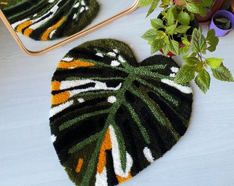 Dywan pikowany Monstera, dywan pikowany w kwiaty na zamówienie, ręcznie robiony dywan pikowany, dywan pikowany w liście, dywan pikowany w 100% ręcznie robiony