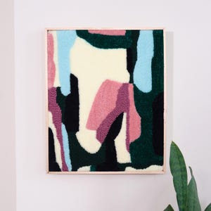 Vivid Dreams Framed Tufted Wall Rug, Handmade Framed Tapestry, Abstract Graphic Shape, Tufting Wall Art, Contemporary Art