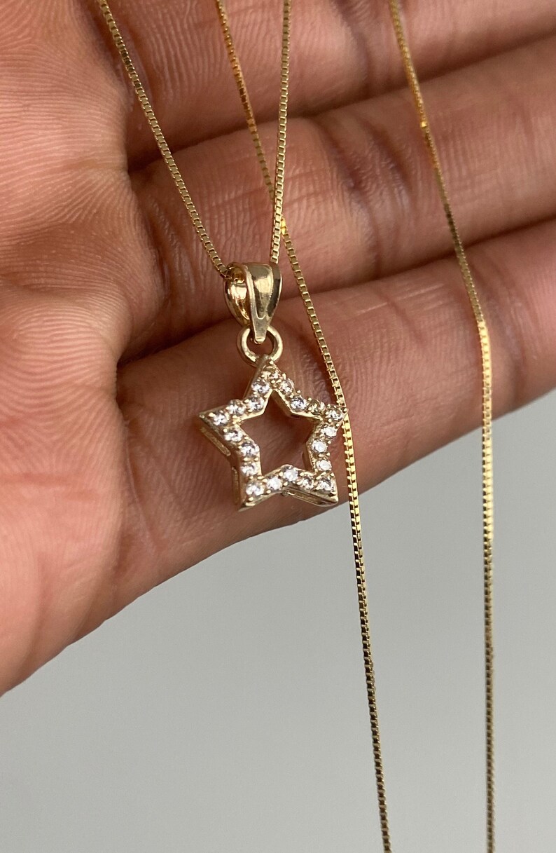 10K Solid Gold Star Pendant Necklace 