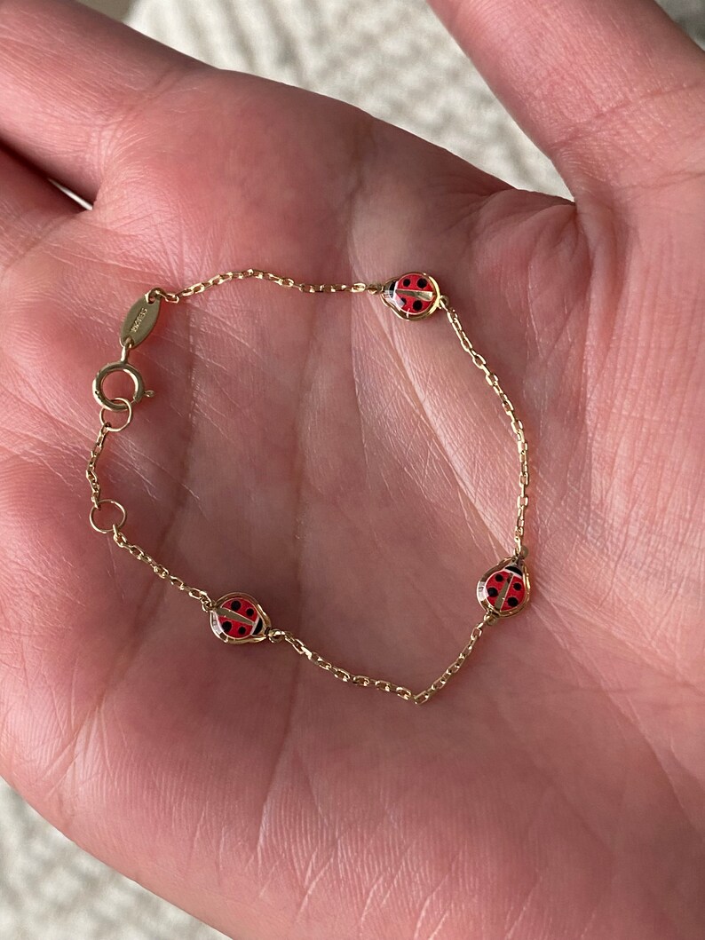 10K Solid Gold Lady Bug Kids Bracelet Girls Yellow Gold Etsy