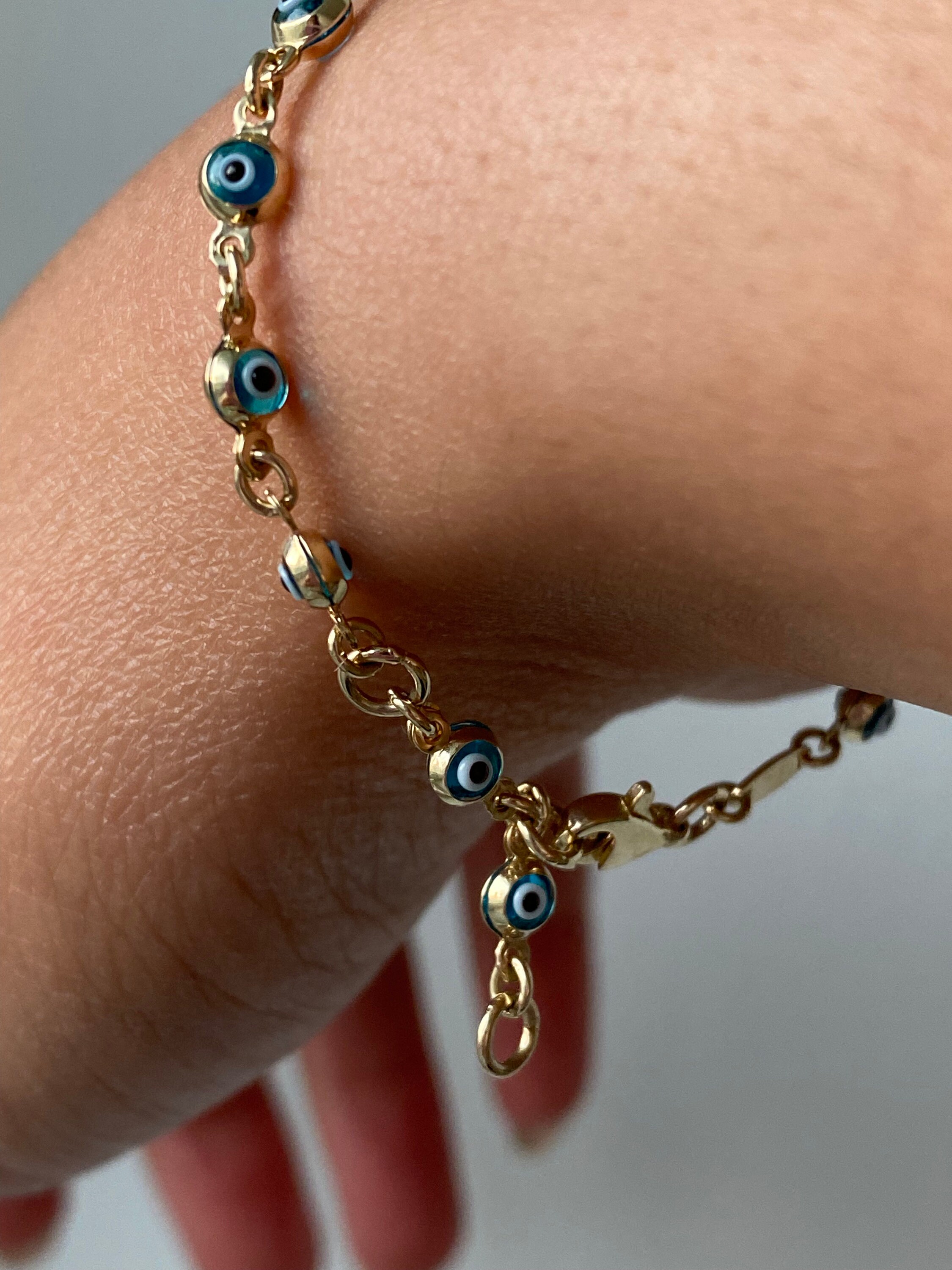 10K Solid Gold Evil Eye Charm Bracelet Real Gold Evil Eye Etsy