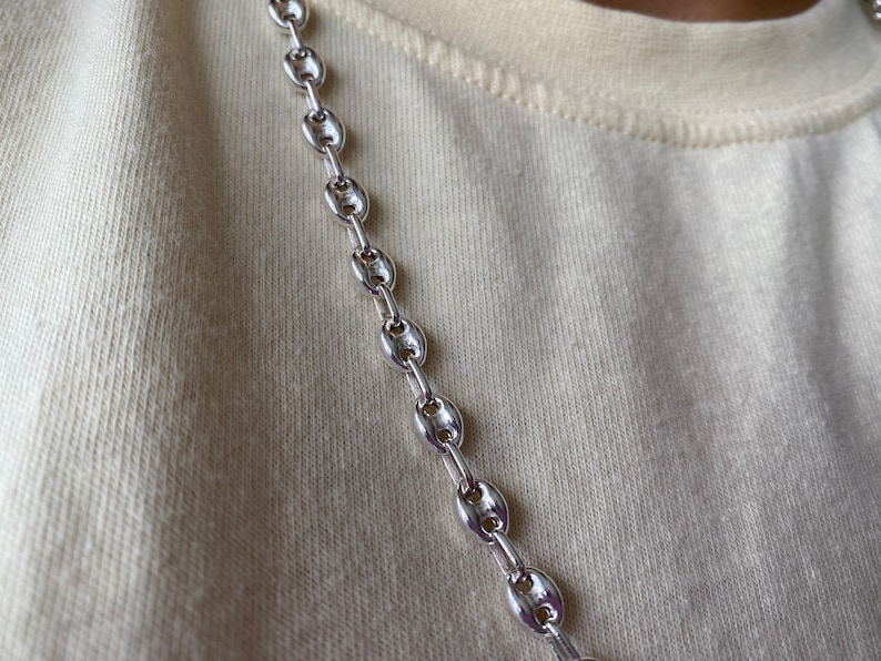 Sterling Silver Unisex Two Tone 6MM Mariner Chain Necklace