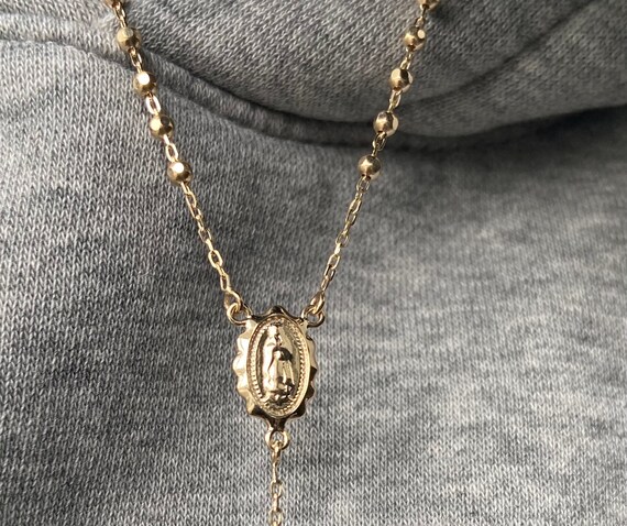 10K Solid Gold Rosary Necklace Yellow 