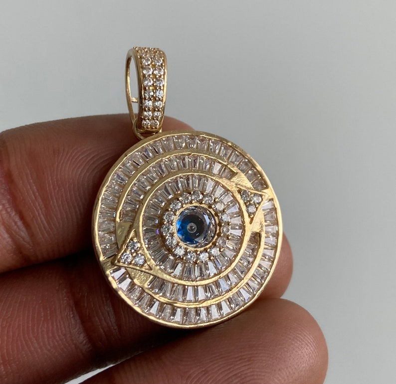 10K Solid Gold Evil Eye Medallion 