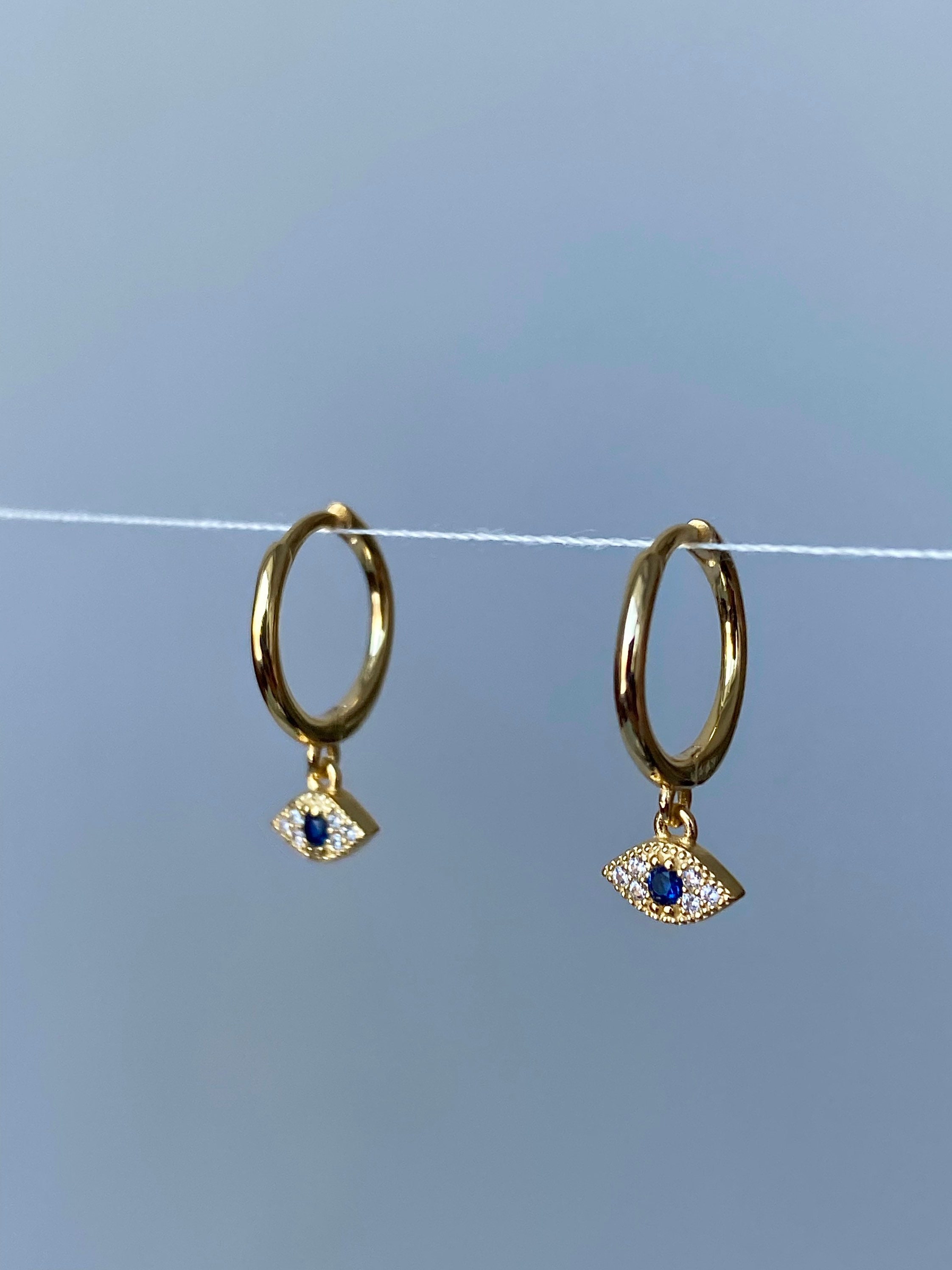 925 Sterling Silver Evil Eye Earrings Evil Eye Hoop Earrings Etsy