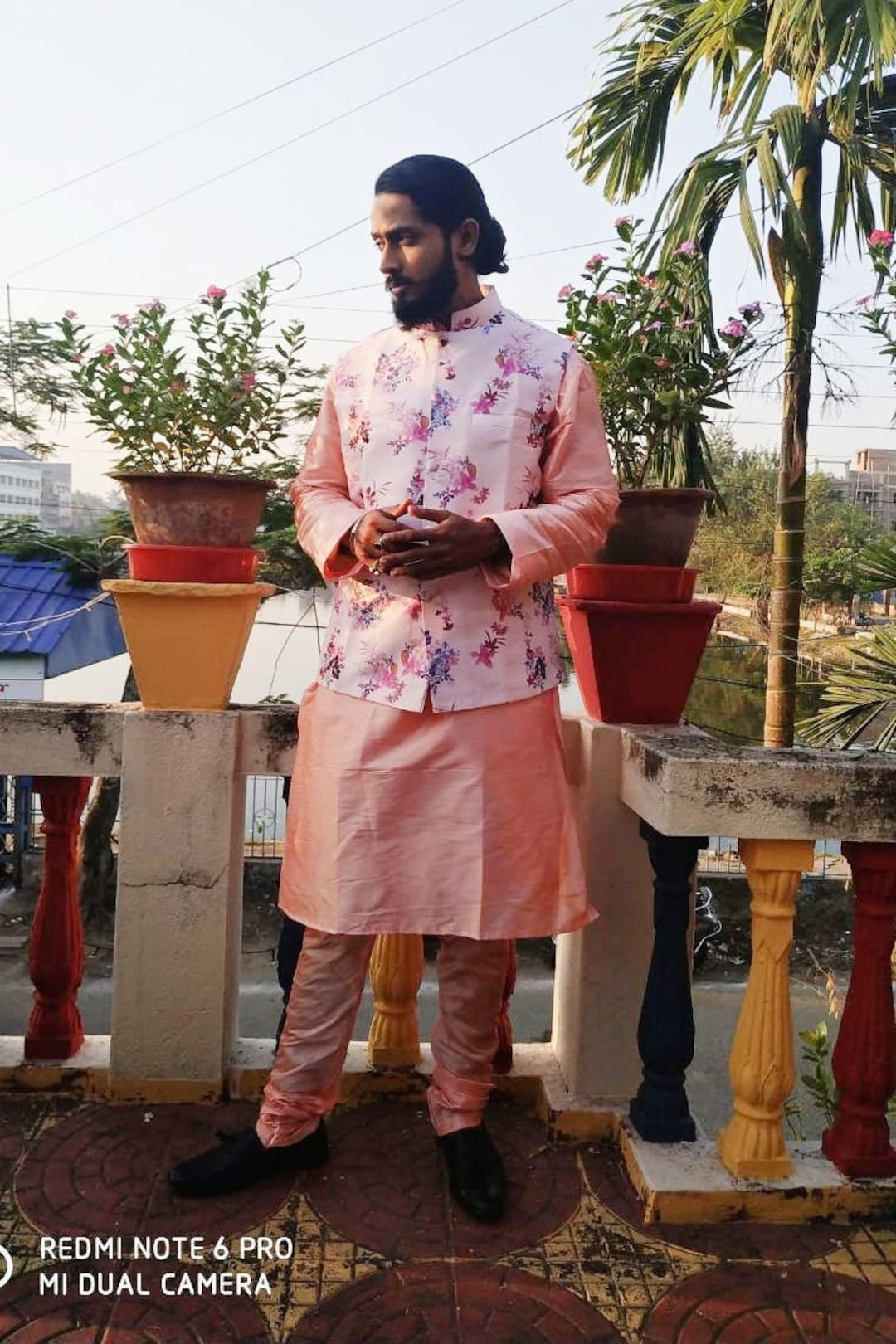 pink kurta with jacket for men