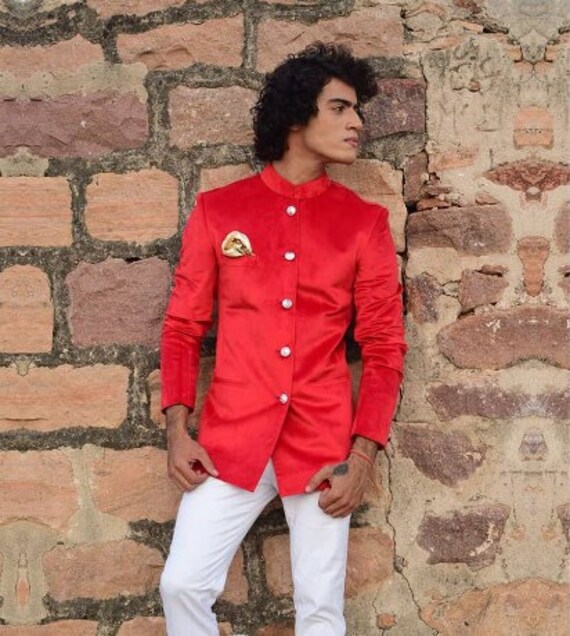 Buy Red Velvet Jacket Jodhpuri Coat 
