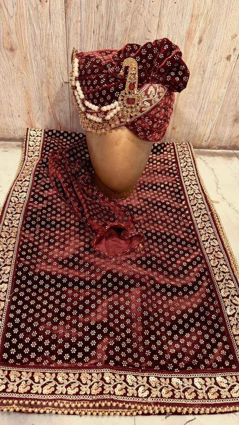 Groom Stole Pagadi and dupatta set Safa Pagri Groom Dupatta Wedding Safa Stole For Men Dupatta For Men Wedding Pagdi Dupatta Grooms Pagdi Maroon