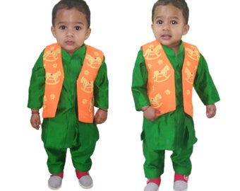 Birthday Boy Outfit Kids Vest Baby Waistcoat Baby Vest Baby Kurta Pajama Kurta Pajama Boys Kids Kurta Pajama Green Kurta For Boy WaistCoat