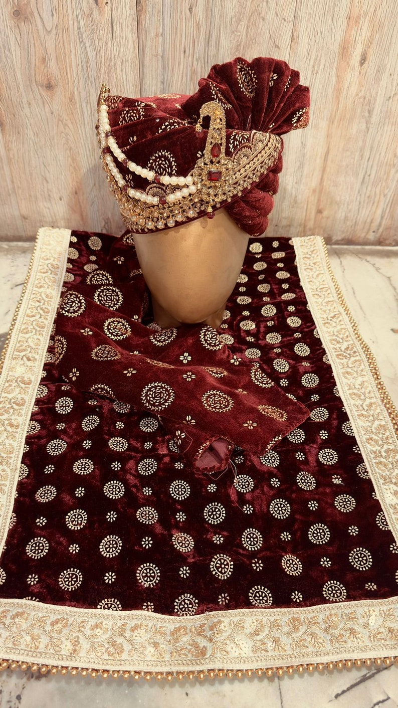 Groom Stole Pagadi and dupatta set Safa Pagri Groom Dupatta Wedding Safa Stole For Men Dupatta For Men Wedding Pagdi Dupatta Grooms Pagdi Durk maroon