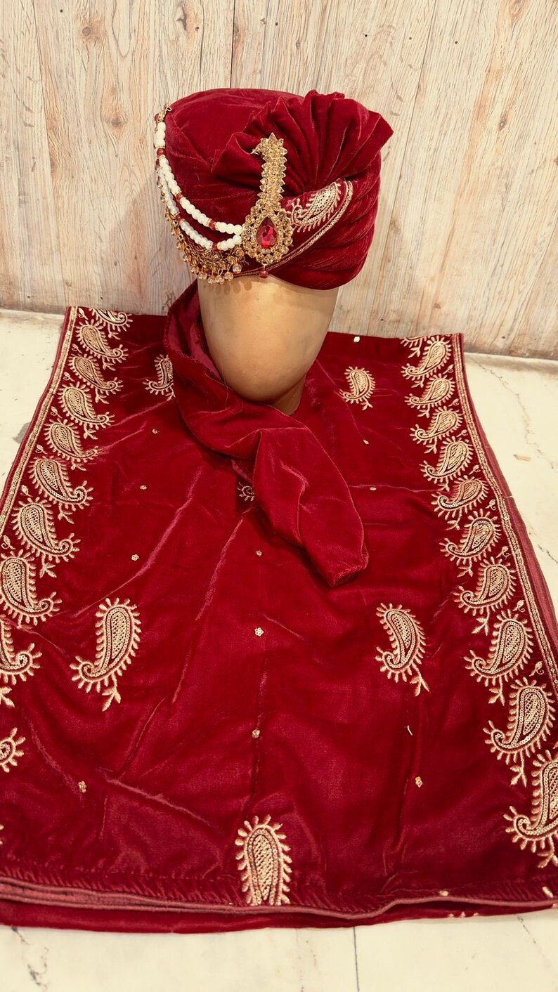 Groom Stole Pagadi and dupatta set Safa Pagri Groom Dupatta Wedding Safa Stole For Men Dupatta For Men Wedding Pagdi Dupatta Grooms Pagdi Radish Maroon