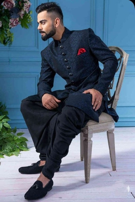 Men Blue Indowestern Groom Sherwani 