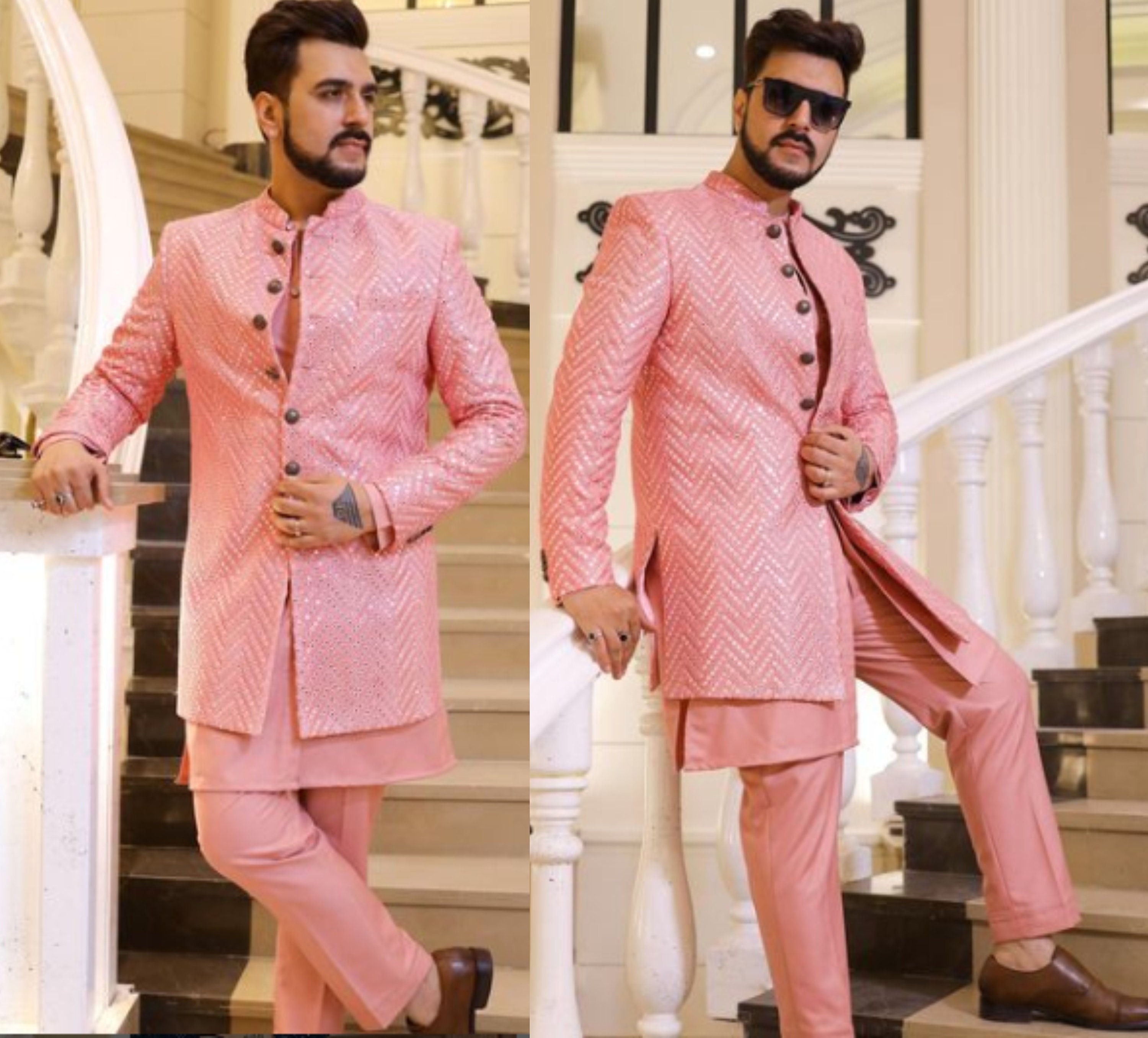 Pink Kurta Pajama Indo Western Jacket 
