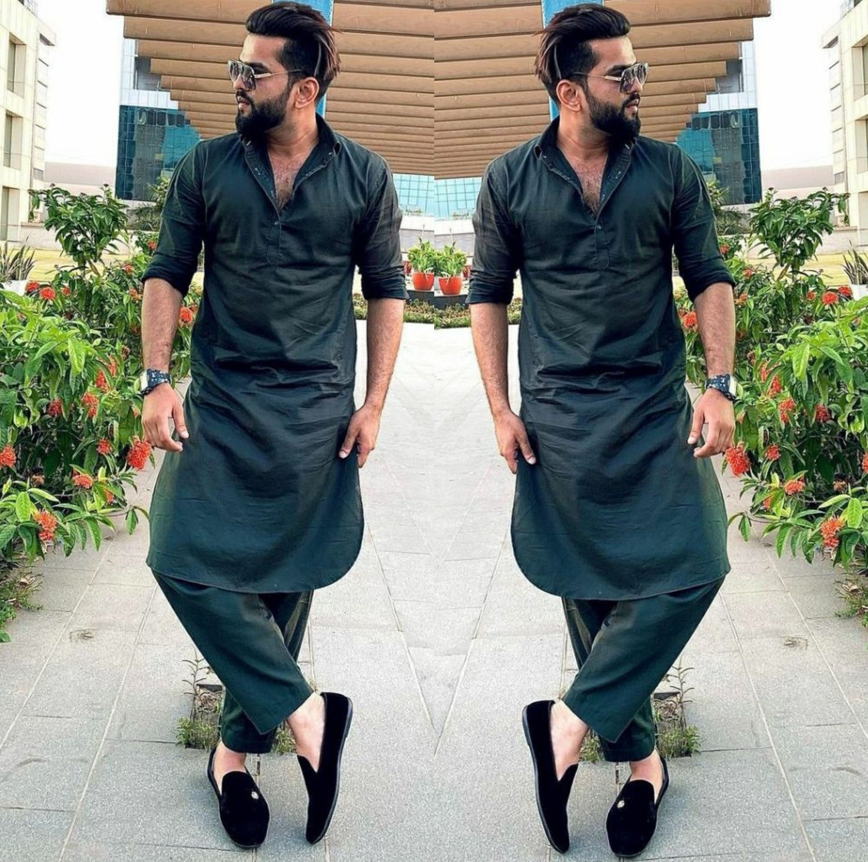 Salwar Kameez Men Green Pathani Suit 