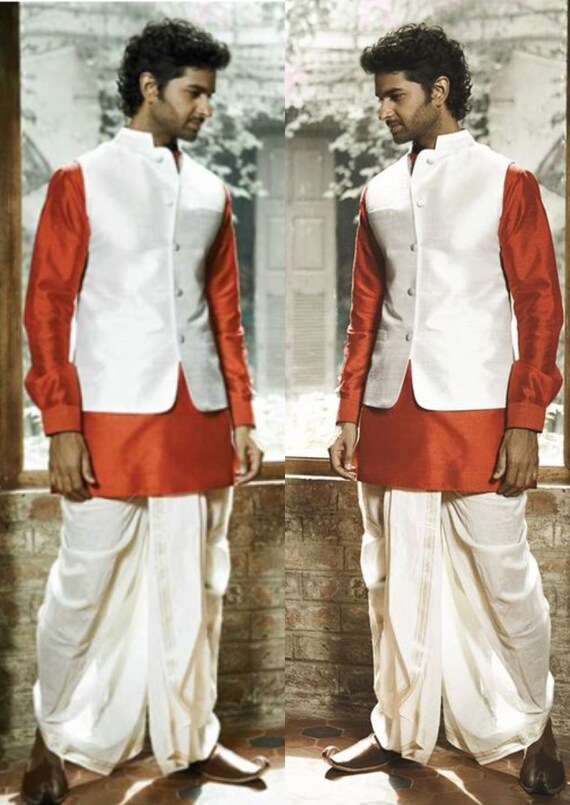 MeerasIndia Groom Vest Kurta Dhoti Set Waistcoat Groomsmen Vest Modi Jacket Wedding Vest Kurta Pajama Nehru Jacket Kurta Jacket Set Indian Wedding Men