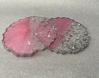 Pink and silver resin coasters