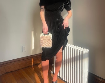 Late 1930’s/early 40’s vintage black velvet silk ruched dress