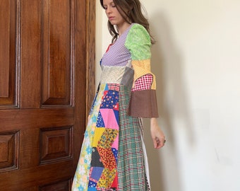 70’s vintage homemade colorful patchwork hippie dress