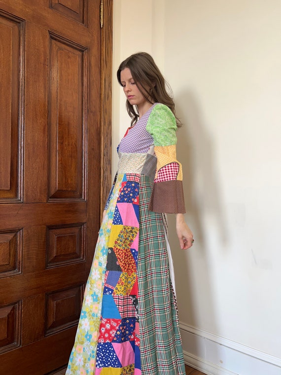 70’s vintage homemade colorful patchwork hippie d… - image 1