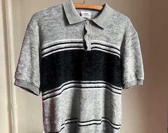 70’s/80’s vintage gray and black striped short sleeve terry cloth polo shirt