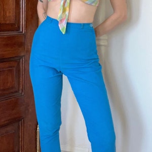 1950’s vintage Fruit of the Loom blue high waisted side zip corduroy cigarette pants