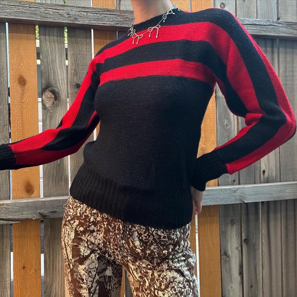 1940’s vintage White Stag black and red striped wool sweater