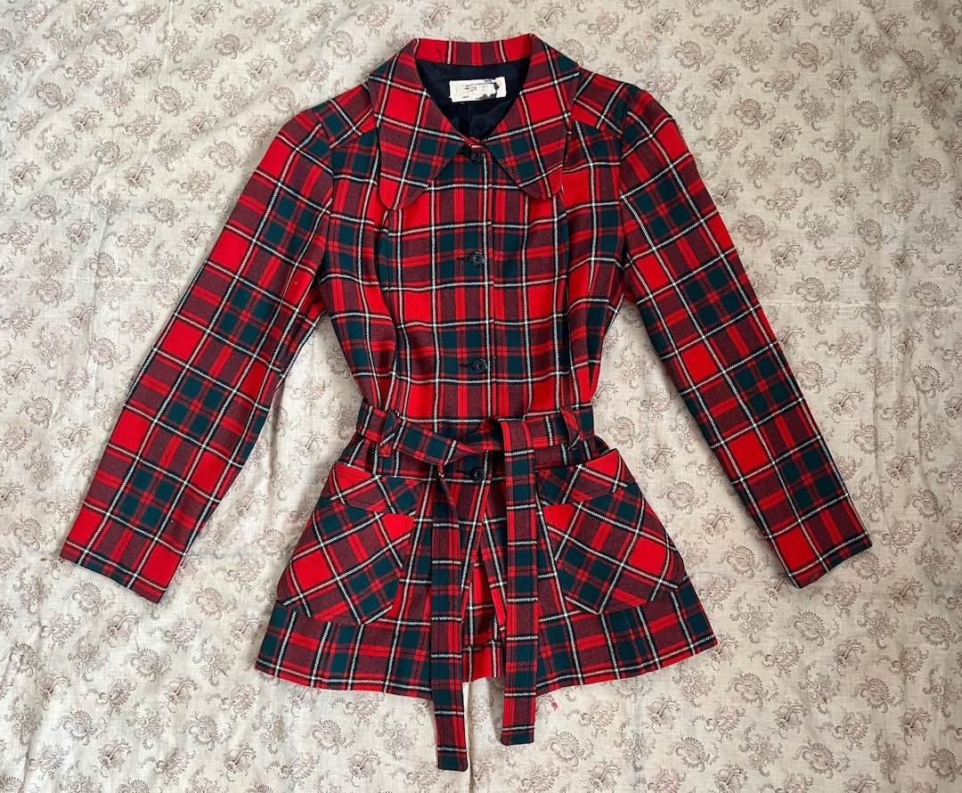 70s Vintage Pendleton Dog Ear Collar Wool Green & Red Flannel Etsy