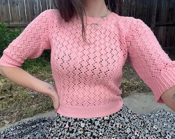 1930’s vintage pink crochet half sleeve sweater