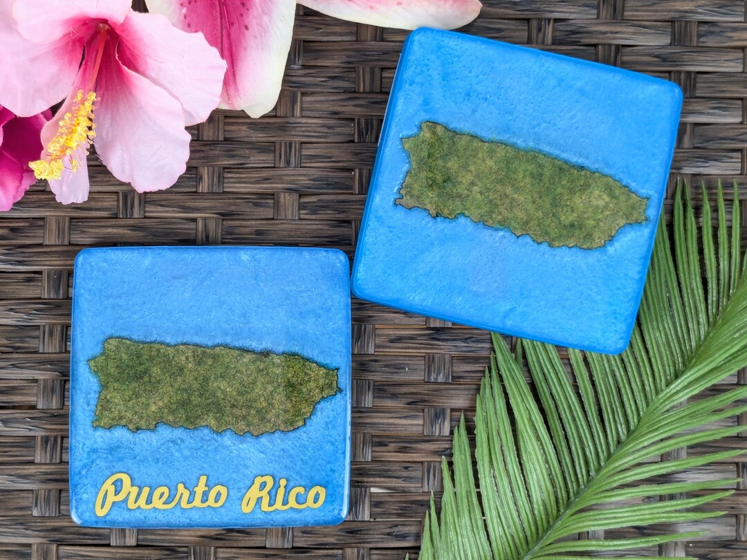 Puerto Rico Souvenir Coasters (set of 4), Caribbean Island Map Art ...