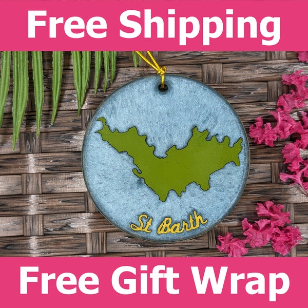 St. Barth Resin Christmas Tree Ornament, Beautiful Island Silhouette