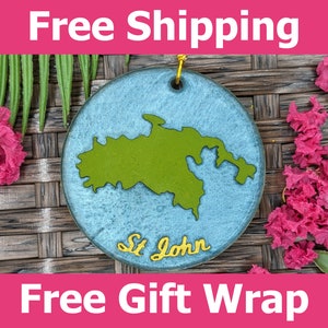 St. John USVI Resin Christmas Tree Ornament, Beautiful Island Silhouette image 1