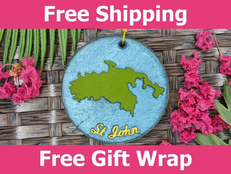 St. John USVI Resin Christmas Tree Ornament, Beautiful Island Silhouette image 1